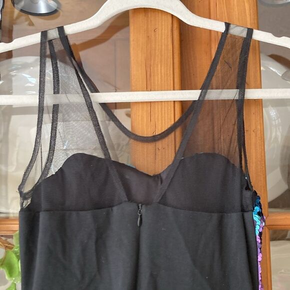 New Esley Multi Color Sequined Party Dress with Mesh Neckline Size S - Picture 6 of 11